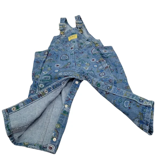 Vintage Oshkosh B'Gosh Overalls Blue Denim Car Truck Print Toddler 1990’s Sz 18M - Picture 6 of 15